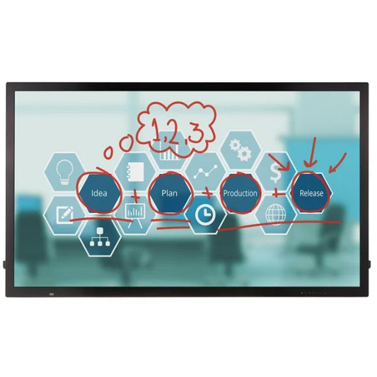 LG 55TC3D 55-inch interactive digital board featuring 40-point P-Cap multi-touch screen, webOS smart platform, and embedded IDB writing application for enterprise collaboration spaces by TrianzeTech.